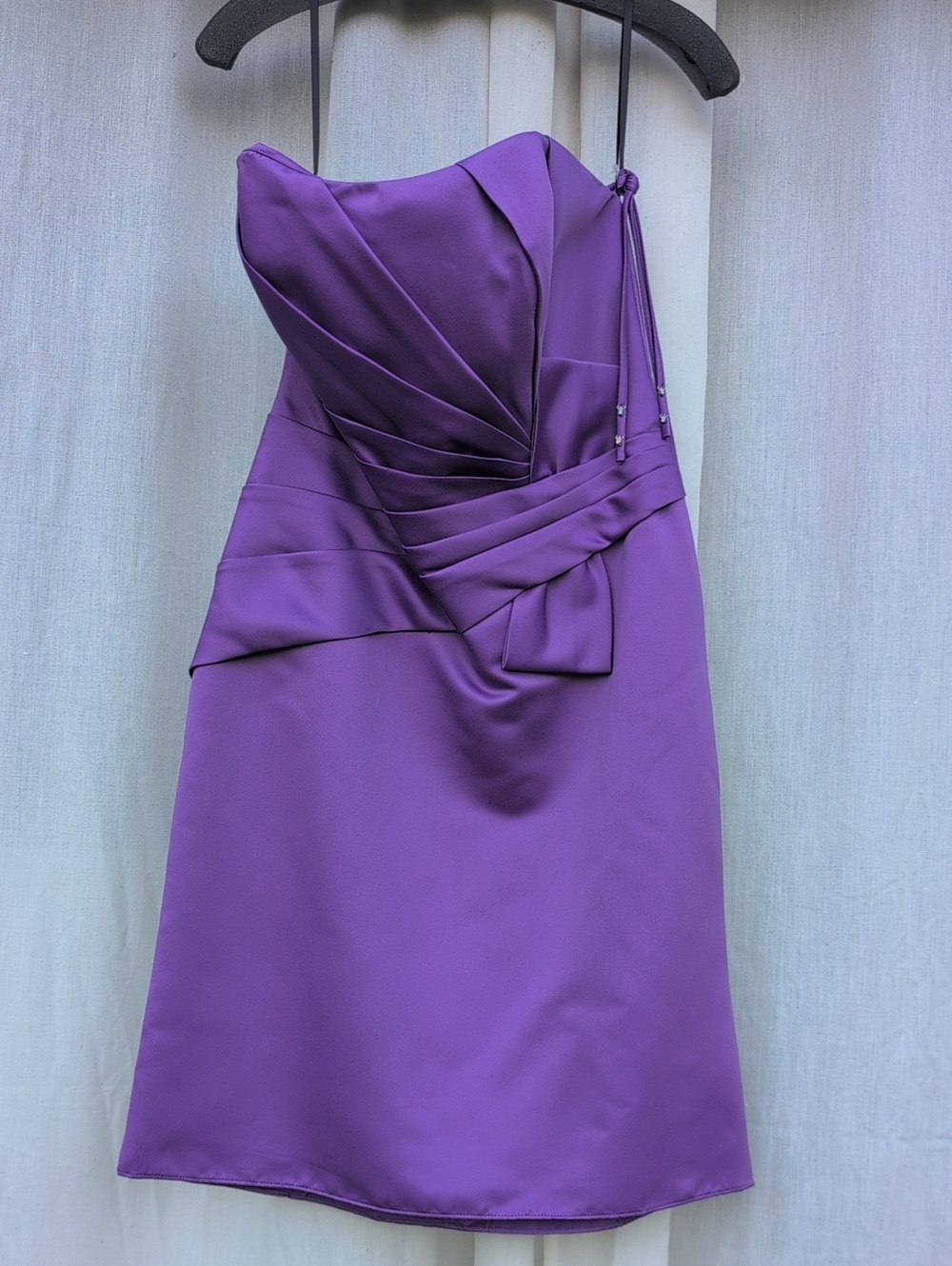 Strapless Purple Cocktail Mini Dress with Draped Bodice